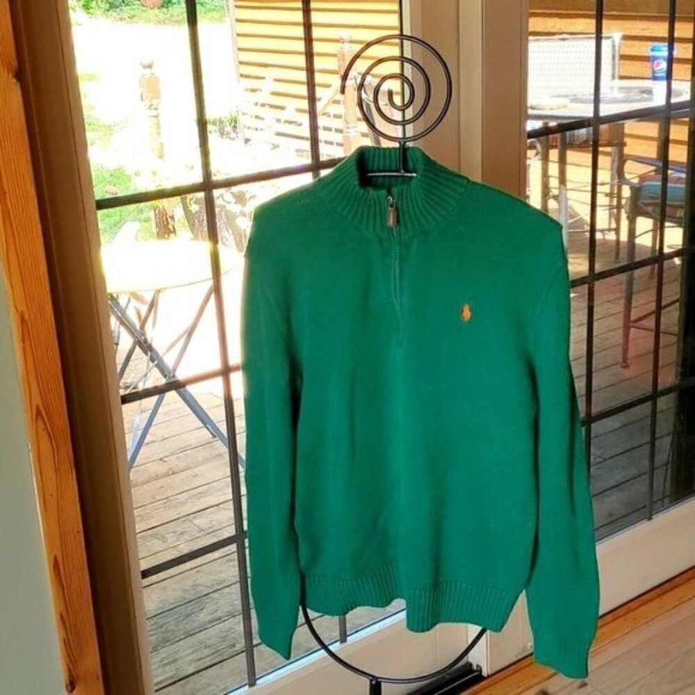 Polo By Ralph Lauren Embroidered Logo 1/4 Zip Long Sleeve Mock Neck Sz L Sweater